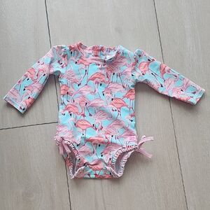 Ruffle Butts Flamingo Print Kids Swimwear